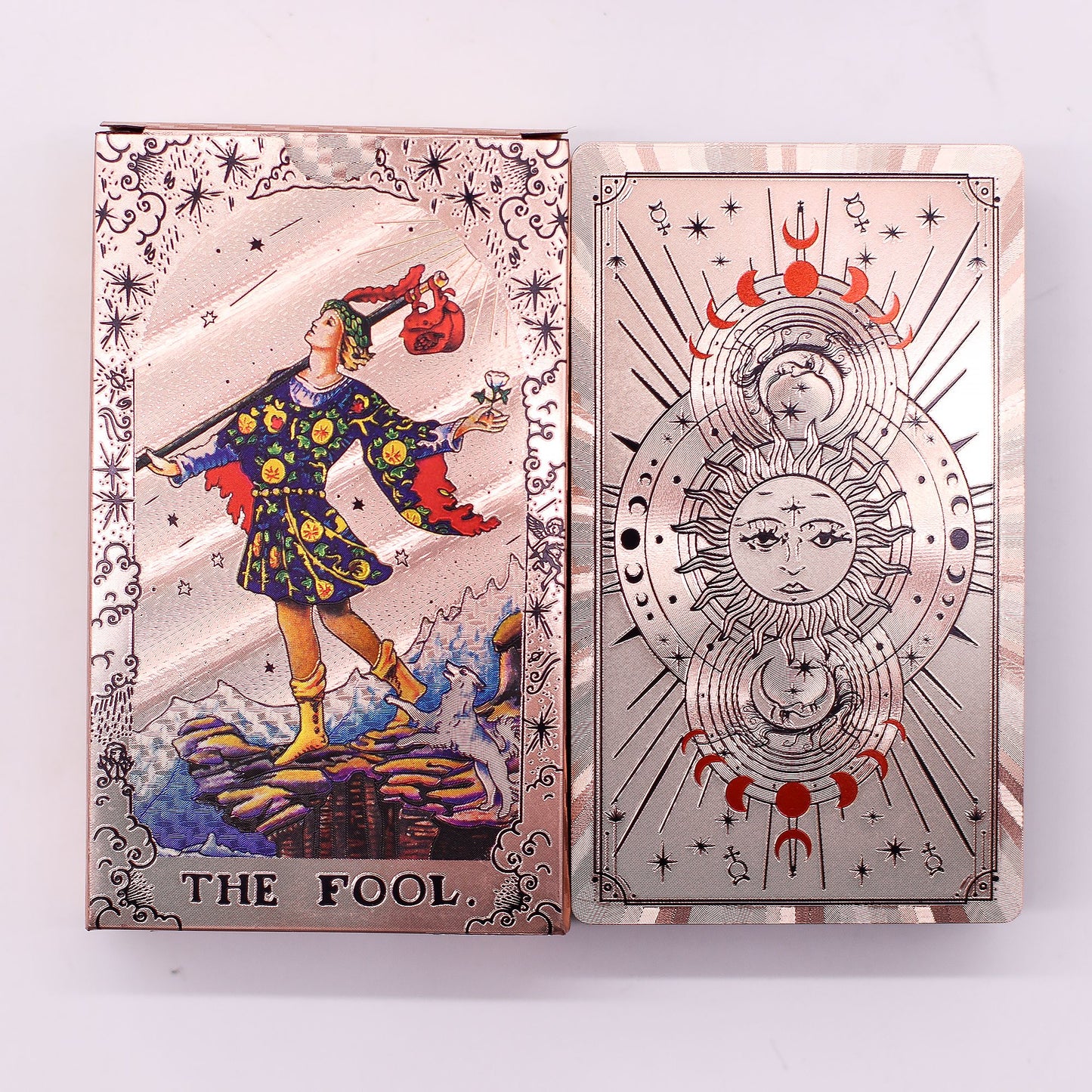 Rose Gold Metallic Foil Tarot Card Deck – Moon Phases – with Guidebook