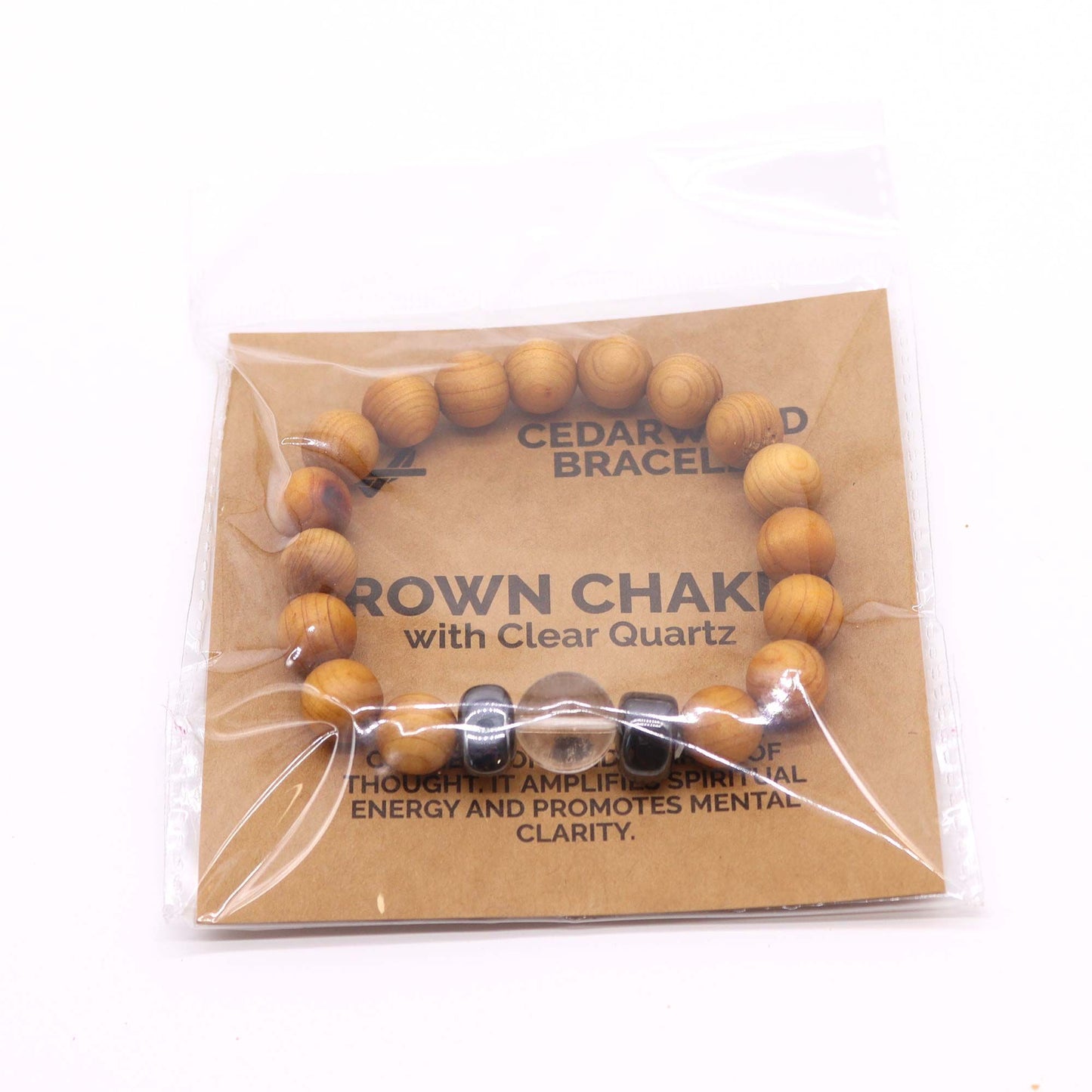 Cedarwood Crown Chakra Bracelet with Clear Quartz
