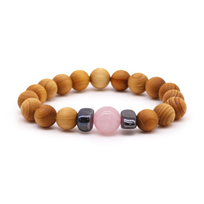 Cedarwood bracelet for the heart chakra with rose quartz