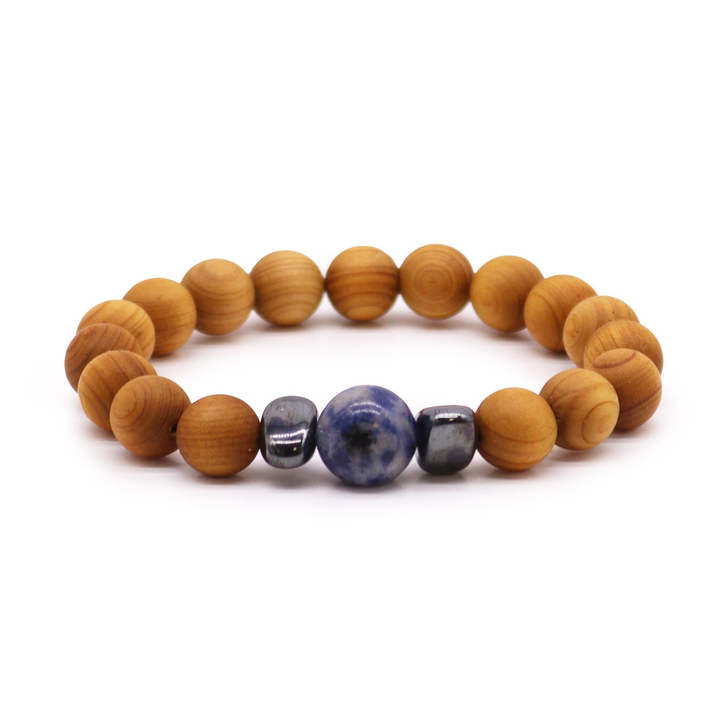 Cedarwood bracelet for the throat chakra with sodalite