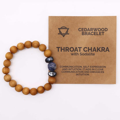 Cedarwood bracelet for the throat chakra with sodalite