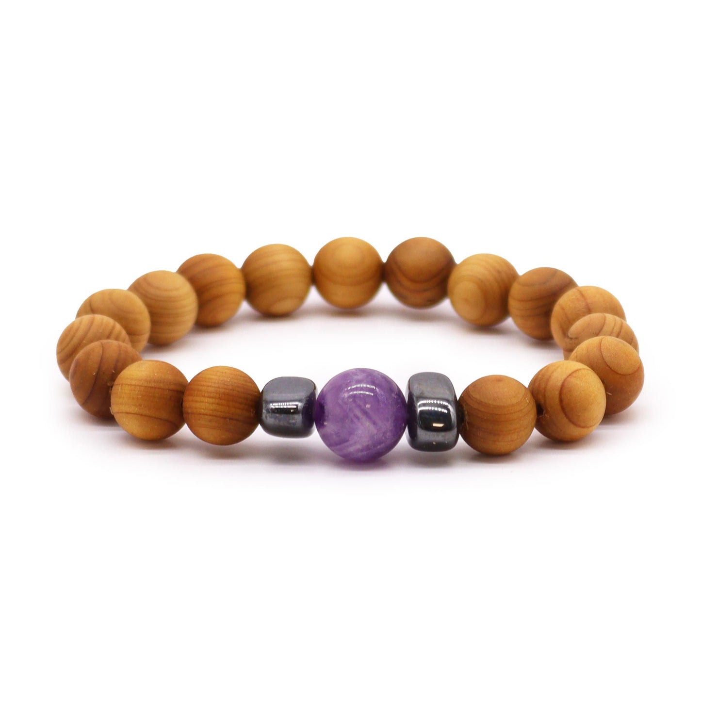 Cedar wood bracelet for the third eye chakra with amethyst