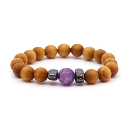 Cedar wood bracelet for the third eye chakra with amethyst