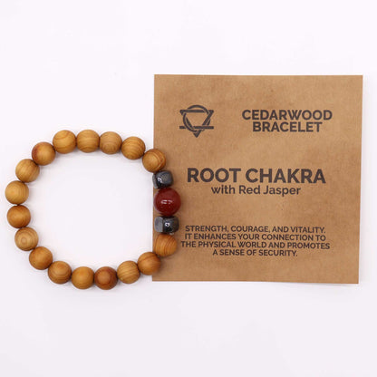 Cedar Wood Root Chakra Bracelet with Red Jasper