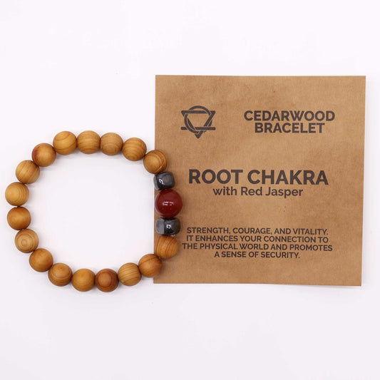 Cedar Wood Root Chakra Bracelet with Red Jasper