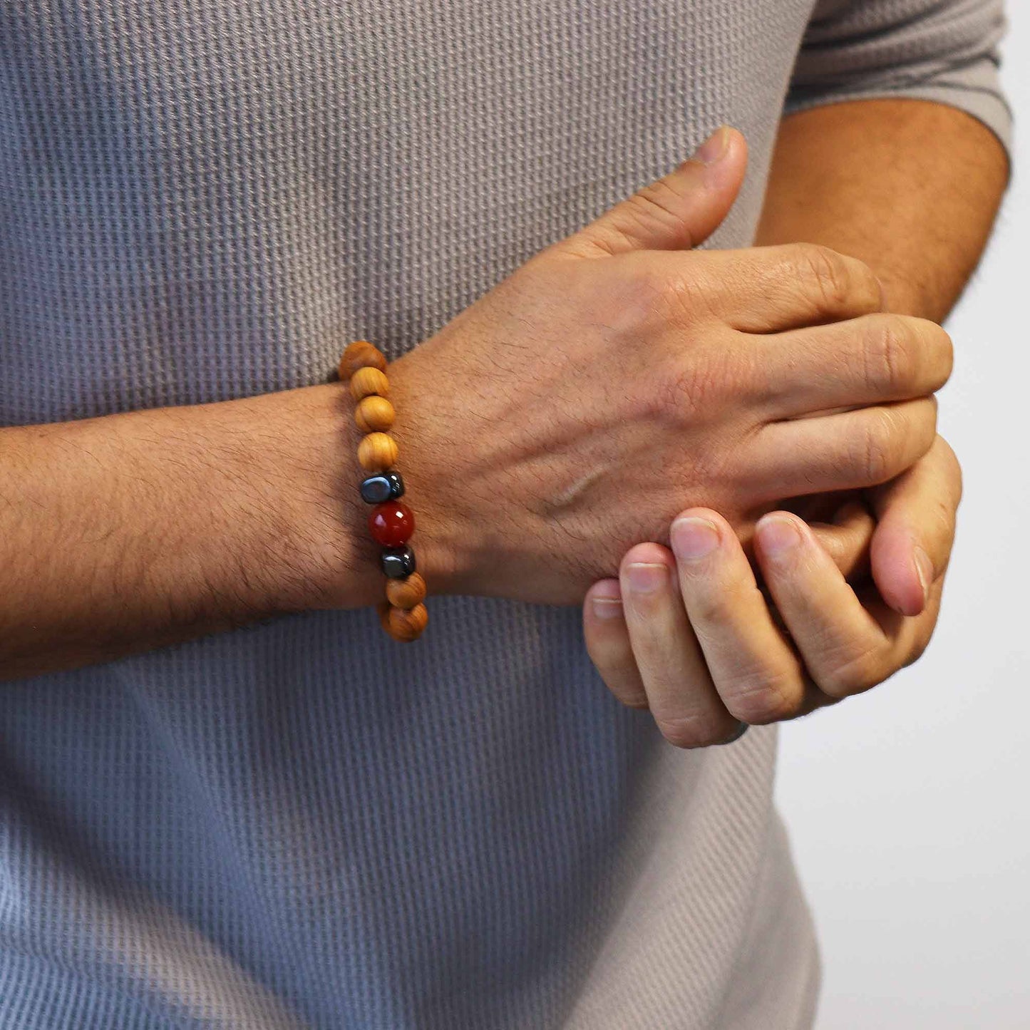 Cedar Wood Root Chakra Bracelet with Red Jasper