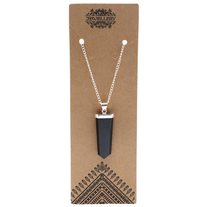 Pendant in the shape of a flat gemstone crystal - black agate