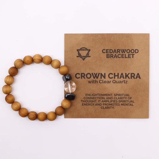 Cedarwood Crown Chakra Bracelet with Clear Quartz