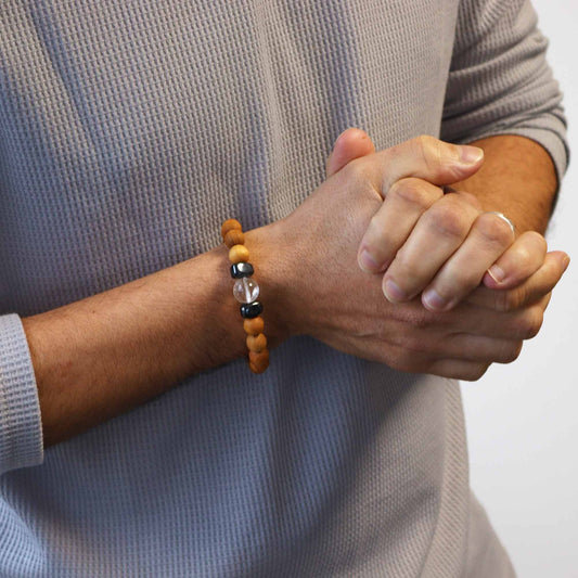 Cedarwood Crown Chakra Bracelet with Clear Quartz